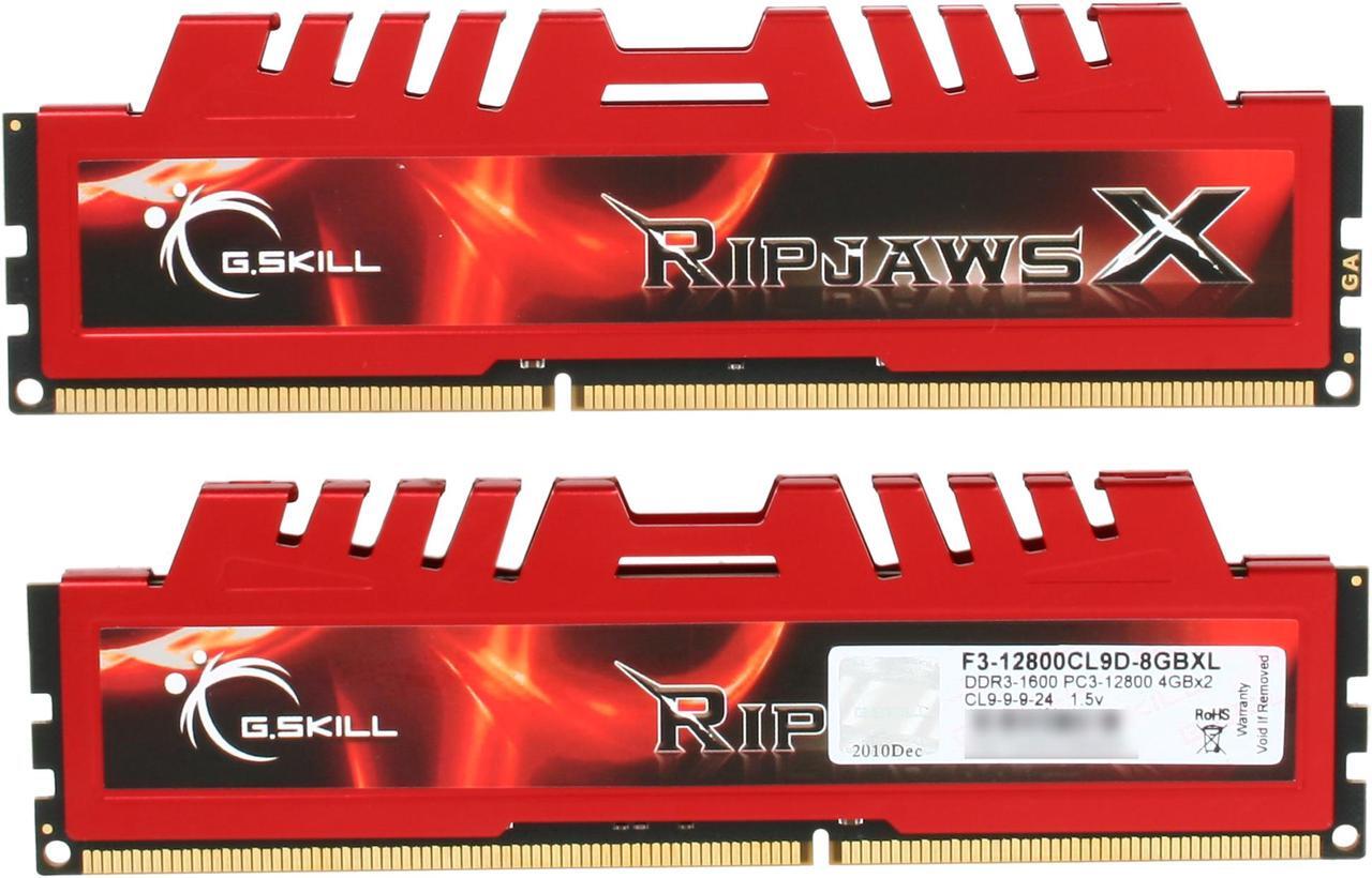 Alt view image 2 of 3 - G.SKILL Ripjaws X Series 8GB (2 x 4GB) DDR3 1600 (PC3 12800) Desktop Memory Model F3-12800CL9D-8GBXL