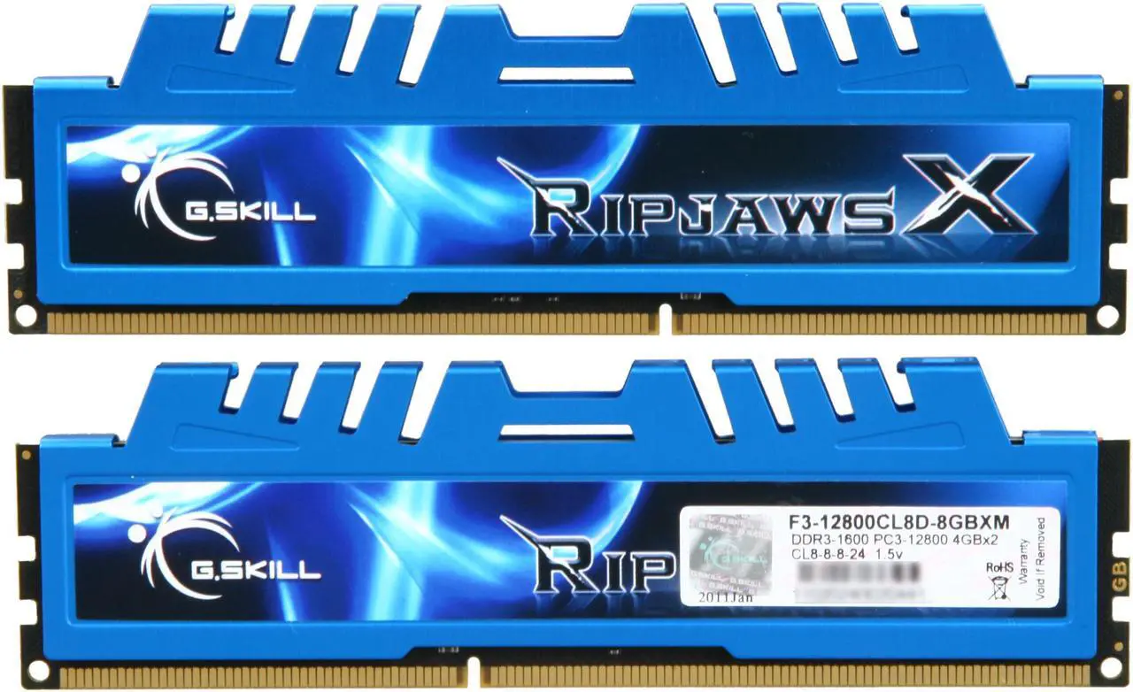 Alt view image 3 of 3 - G.SKILL Ripjaws X Series 8GB (2 x 4GB) DDR3 1600 (PC3 12800) Desktop Memory Model F3-12800CL8D-8GBXM