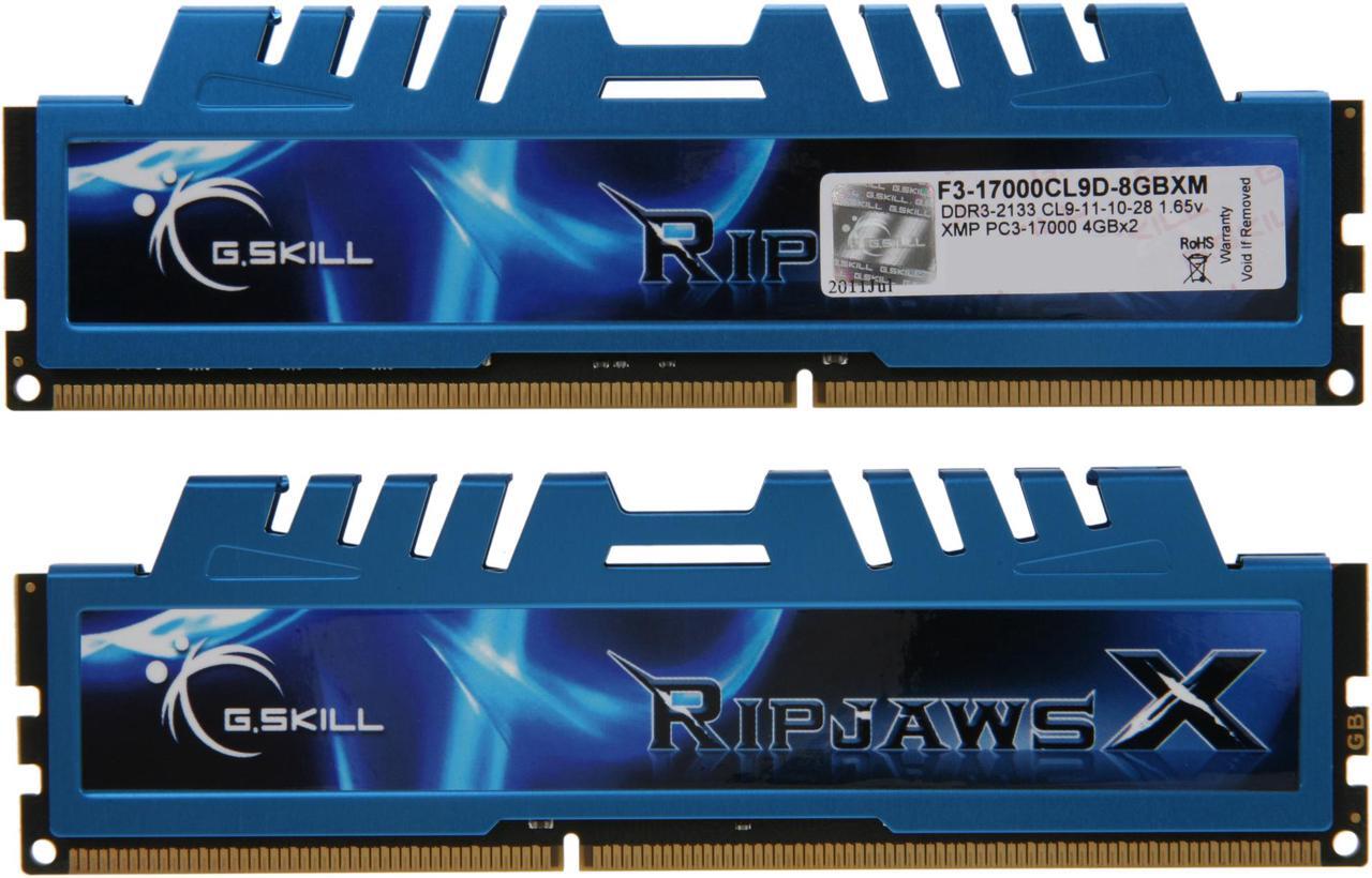 Alt view image 2 of 3 - G.SKILL Ripjaws X Series 8GB (2 x 4GB) DDR3 2133 (PC3 17000) Desktop Memory Model F3-17000CL9D-8GBXM