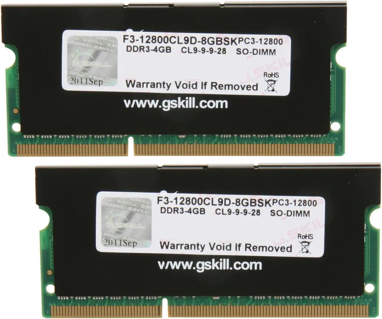 Main image of G.SKILL 8GB (2 x 4GB) 204-Pin DDR3 SO-DIMM DDR3 1600 (PC3 12800) Laptop Memory Model F3-12800CL9D-8GBSK