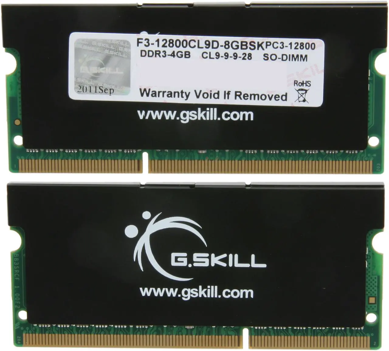 Alt view image 3 of 3 - G.SKILL 8GB (2 x 4GB) 204-Pin DDR3 SO-DIMM DDR3 1600 (PC3 12800) Laptop Memory Model F3-12800CL9D-8GBSK
