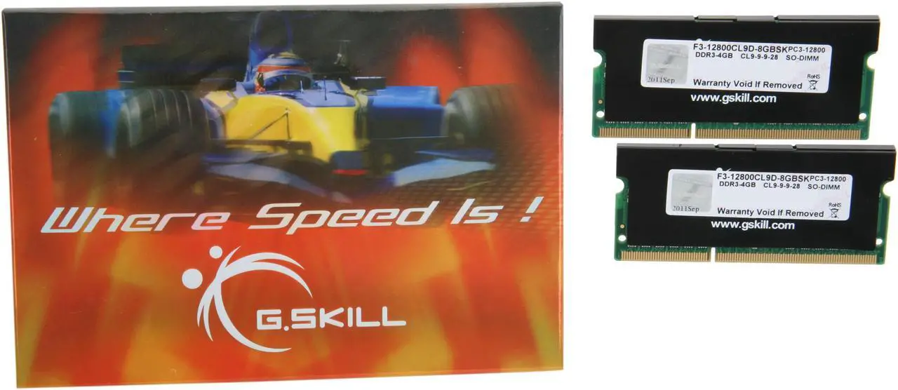 Alt view image 4 of 3 - G.SKILL 8GB (2 x 4GB) 204-Pin DDR3 SO-DIMM DDR3 1600 (PC3 12800) Laptop Memory Model F3-12800CL9D-8GBSK