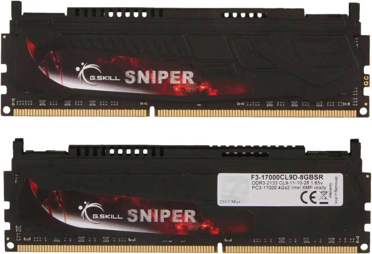 Alt view image 2 of 3 - G.SKILL Sniper Series 8GB (2 x 4GB) DDR3 2133 (PC3 17000) Desktop Memory Model F3-17000CL9D-8GBSR