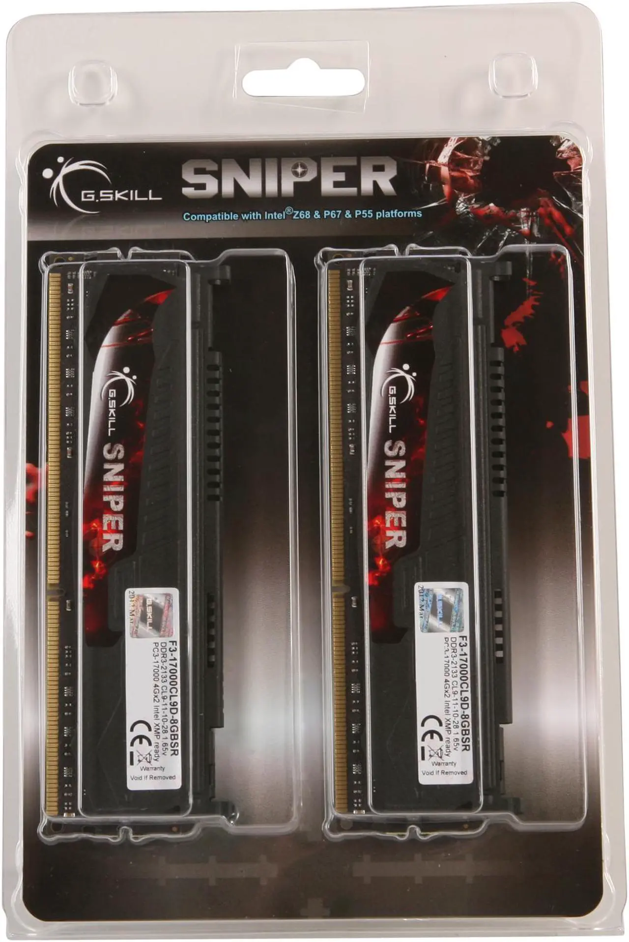 Alt view image 3 of 3 - G.SKILL Sniper Series 8GB (2 x 4GB) DDR3 2133 (PC3 17000) Desktop Memory Model F3-17000CL9D-8GBSR