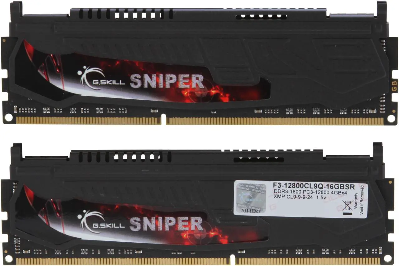 Alt view image 2 of 3 - G.SKILL Sniper Gaming Series 16GB (4 x 4GB) DDR3 1600 (PC3 12800) Desktop Memory Model F3-12800CL9Q-16GBSR