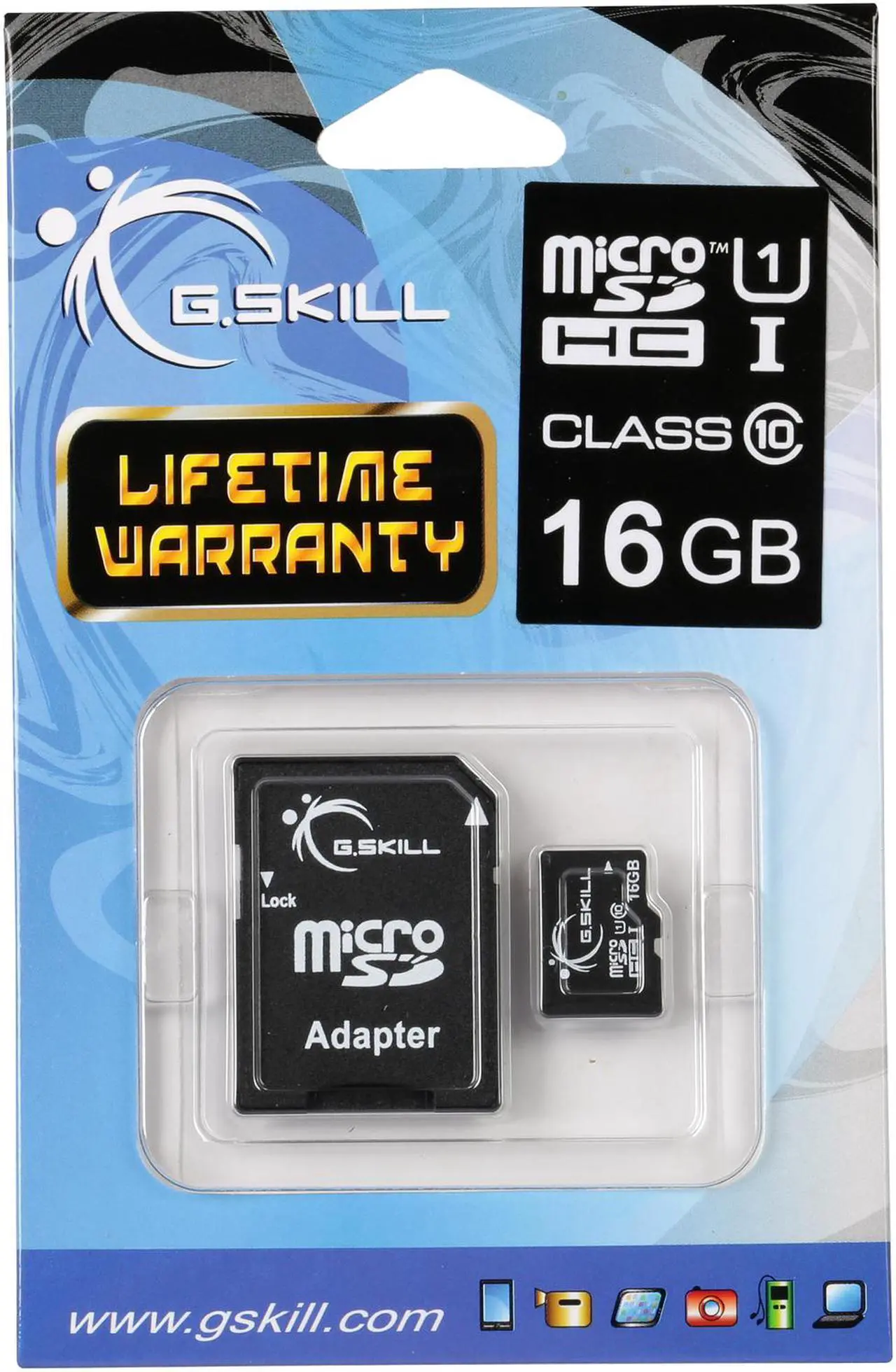 Alt view image 3 of 3 - G.Skill 16GB microSDHC UHS-I/U1 Class 10 Memory Card with Adapter (FF-TSDG16GA-C10)
