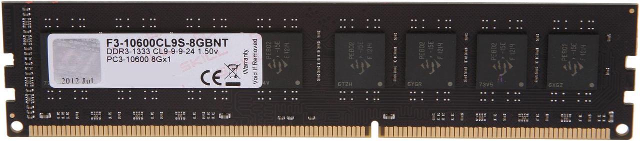 Main image of G.SKILL Value Series 8GB DDR3 1333 (PC3 10600) Desktop Memory Model F3-10600CL9S-8GBNT