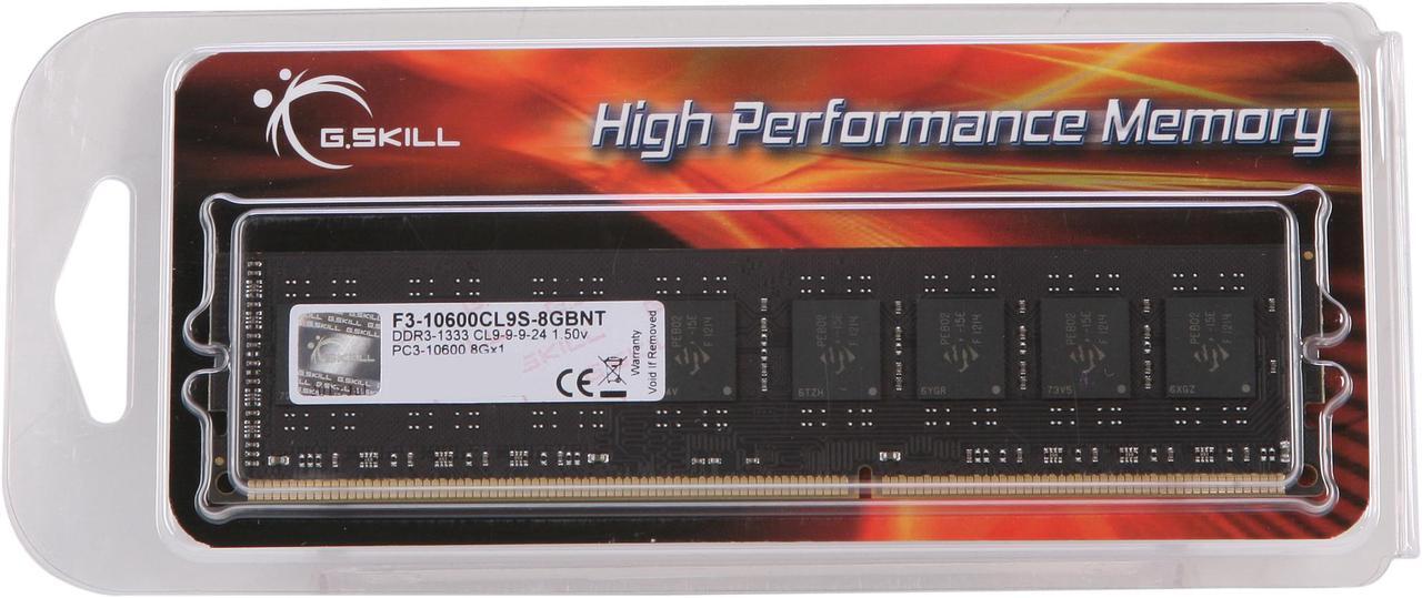 Alt view image 3 of 3 - G.SKILL Value Series 8GB DDR3 1333 (PC3 10600) Desktop Memory Model F3-10600CL9S-8GBNT