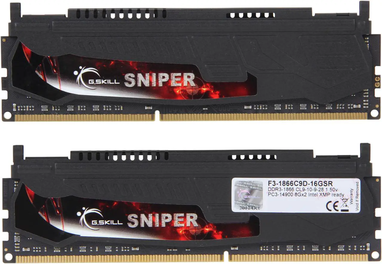 Alt view image 2 of 3 - G.SKILL Sniper Series 16GB (2 x 8GB) DDR3 1866 (PC3 14900) Desktop Memory Model F3-1866C9D-16GSR