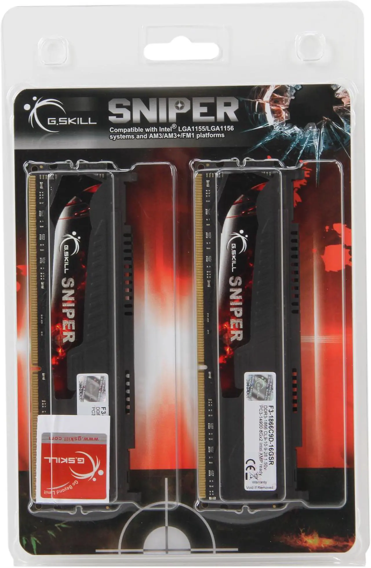 Alt view image 3 of 3 - G.SKILL Sniper Series 16GB (2 x 8GB) DDR3 1866 (PC3 14900) Desktop Memory Model F3-1866C9D-16GSR