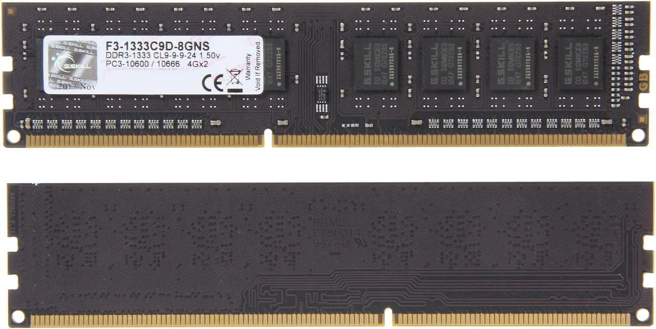 Alt view image 2 of 3 - G.SKILL NS Series 8GB (2 x 4GB) DDR3 1333 (PC3 10600) Desktop Memory Model F3-1333C9D-8GNS