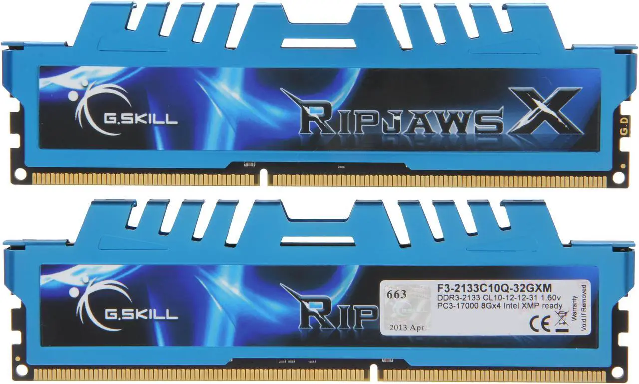 Alt view image 2 of 3 - G.SKILL Ripjaws X Series 32GB (4 x 8GB) DDR3 2133 (PC3 17000) Desktop Memory Model F3-2133C10Q-32GXM