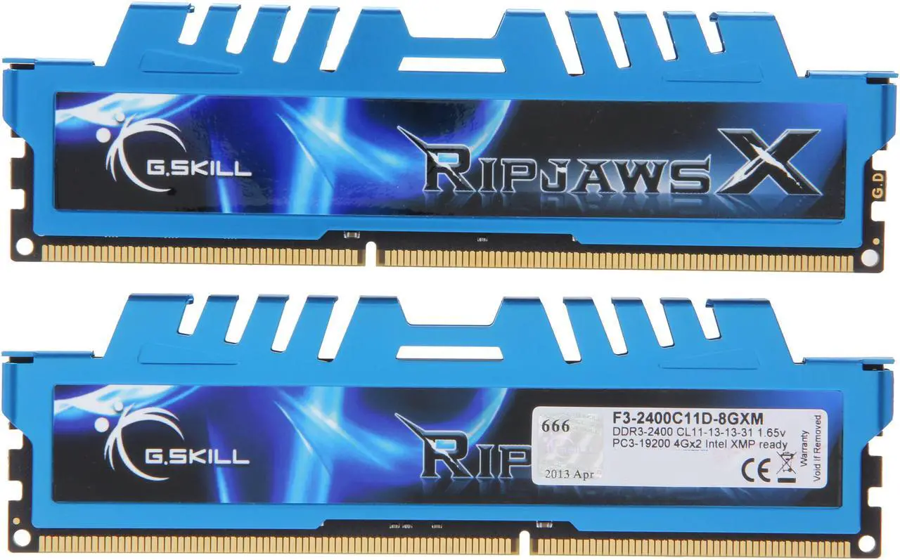 Alt view image 2 of 3 - G.SKILL Ripjaws X Series 8GB (2 x 4GB) DDR3 2400 (PC3 19200) Desktop Memory Model F3-2400C11D-8GXM