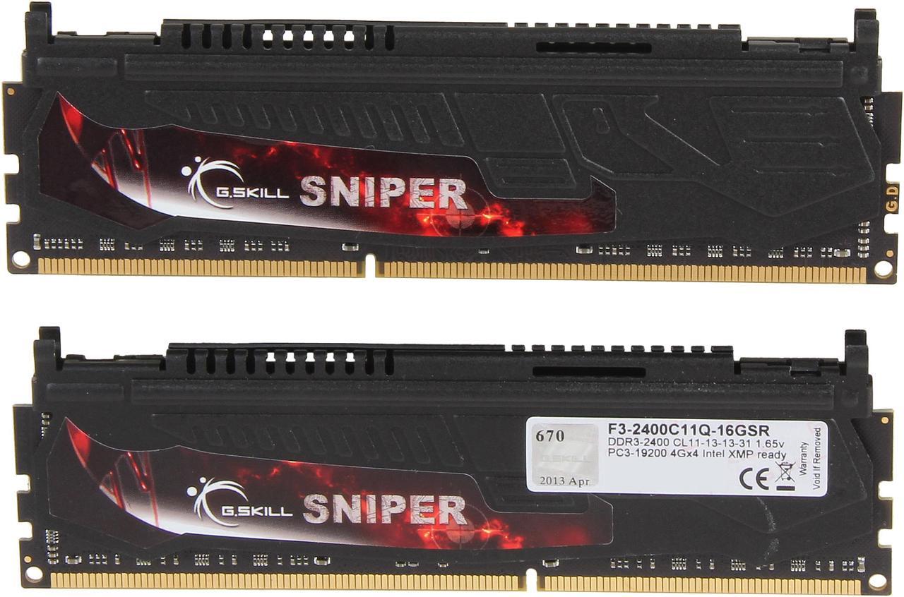 Alt view image 2 of 3 - G.SKILL Sniper Series 16GB (4 x 4GB) DDR3 2400 (PC3 19200) Desktop Memory Model F3-2400C11Q-16GSR