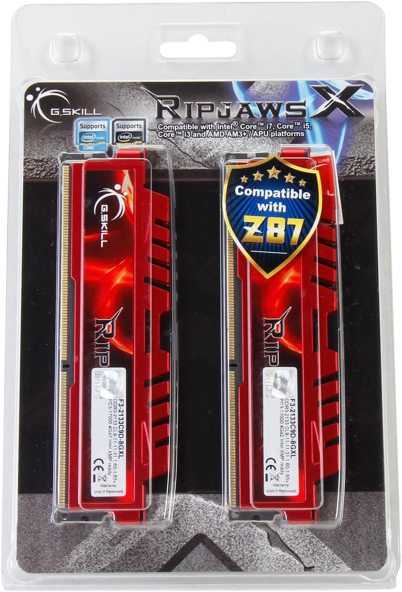 Alt view image 3 of 3 - G.SKILL Ripjaws X Series 8GB (2 x 4GB) DDR3 2133 (PC3 17000) Desktop Memory Model F3-2133C9D-8GXL