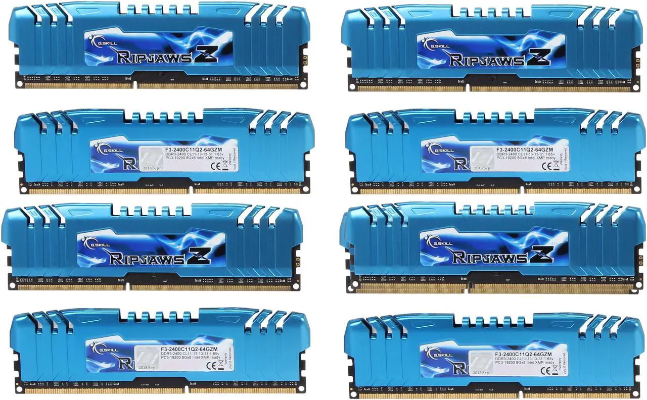 Alt view image 2 of 3 - G.SKILL Ripjaws Z Series 64GB (8 x 8GB) DDR3 2400 (PC3 19200) Desktop Memory Model F3-2400C11Q2-64GZM