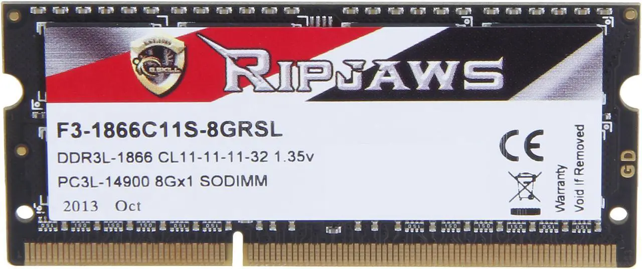Alt view image 2 of 3 - G.SKILL Ripjaws Series 8GB 204-Pin DDR3 SO-DIMM DDR3 1866 (PC3 14900) Laptop Memory Model F3-1866C11S-8GRSL