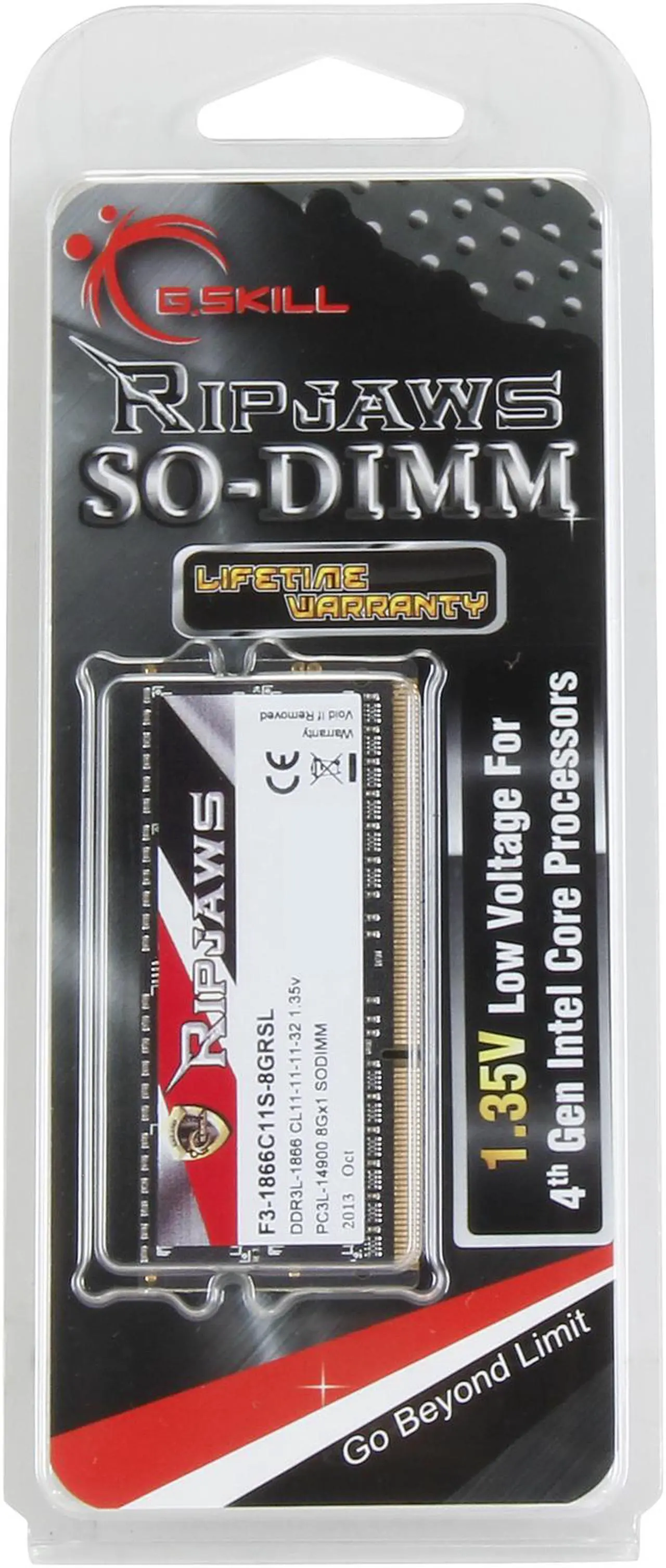 Alt view image 3 of 3 - G.SKILL Ripjaws Series 8GB 204-Pin DDR3 SO-DIMM DDR3 1866 (PC3 14900) Laptop Memory Model F3-1866C11S-8GRSL