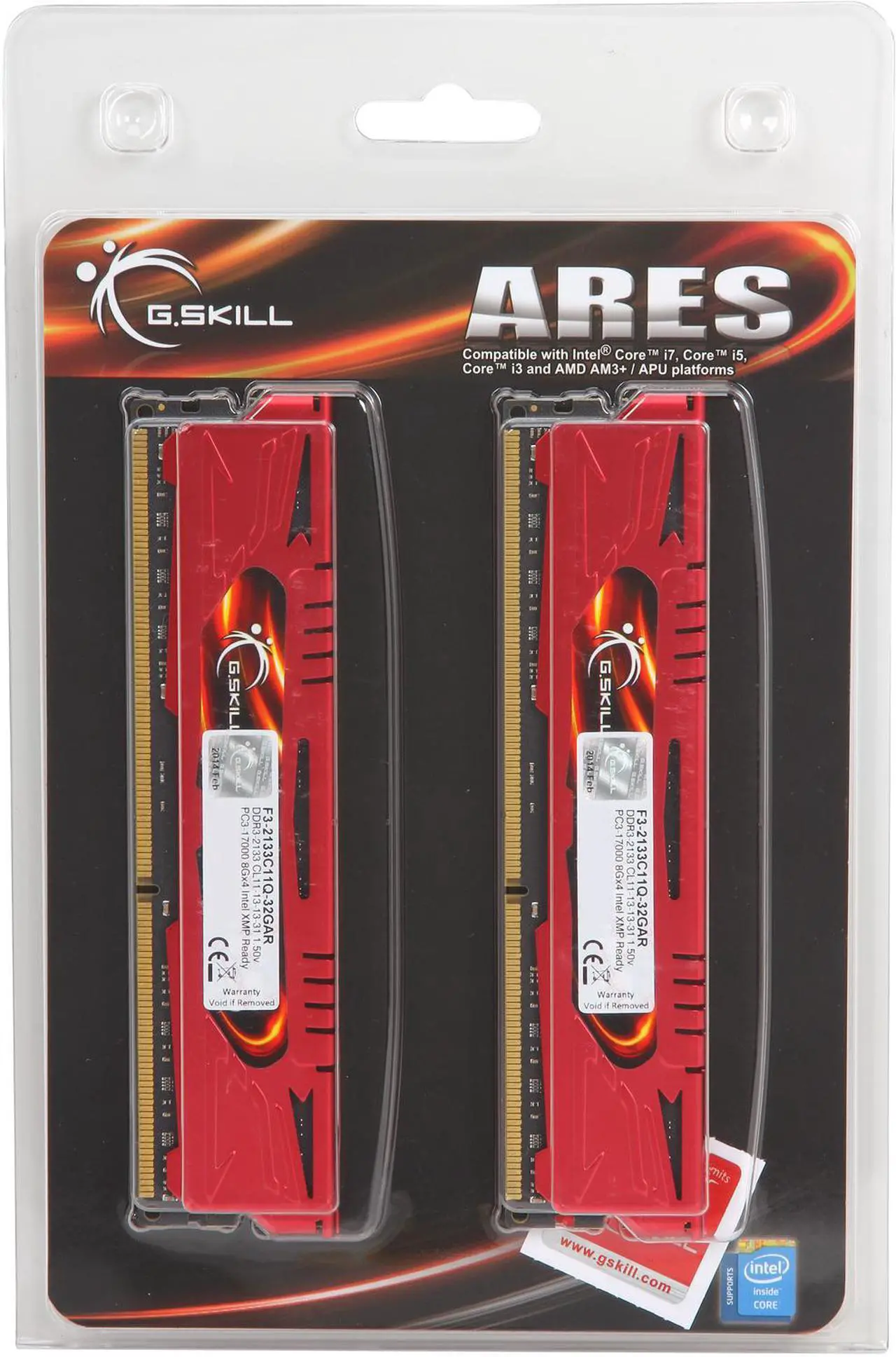 Alt view image 3 of 3 - G.SKILL Ares Series 32GB (4 x 8GB) DDR3 2133 (PC3 17000) Desktop Memory Model F3-2133C11Q-32GAR