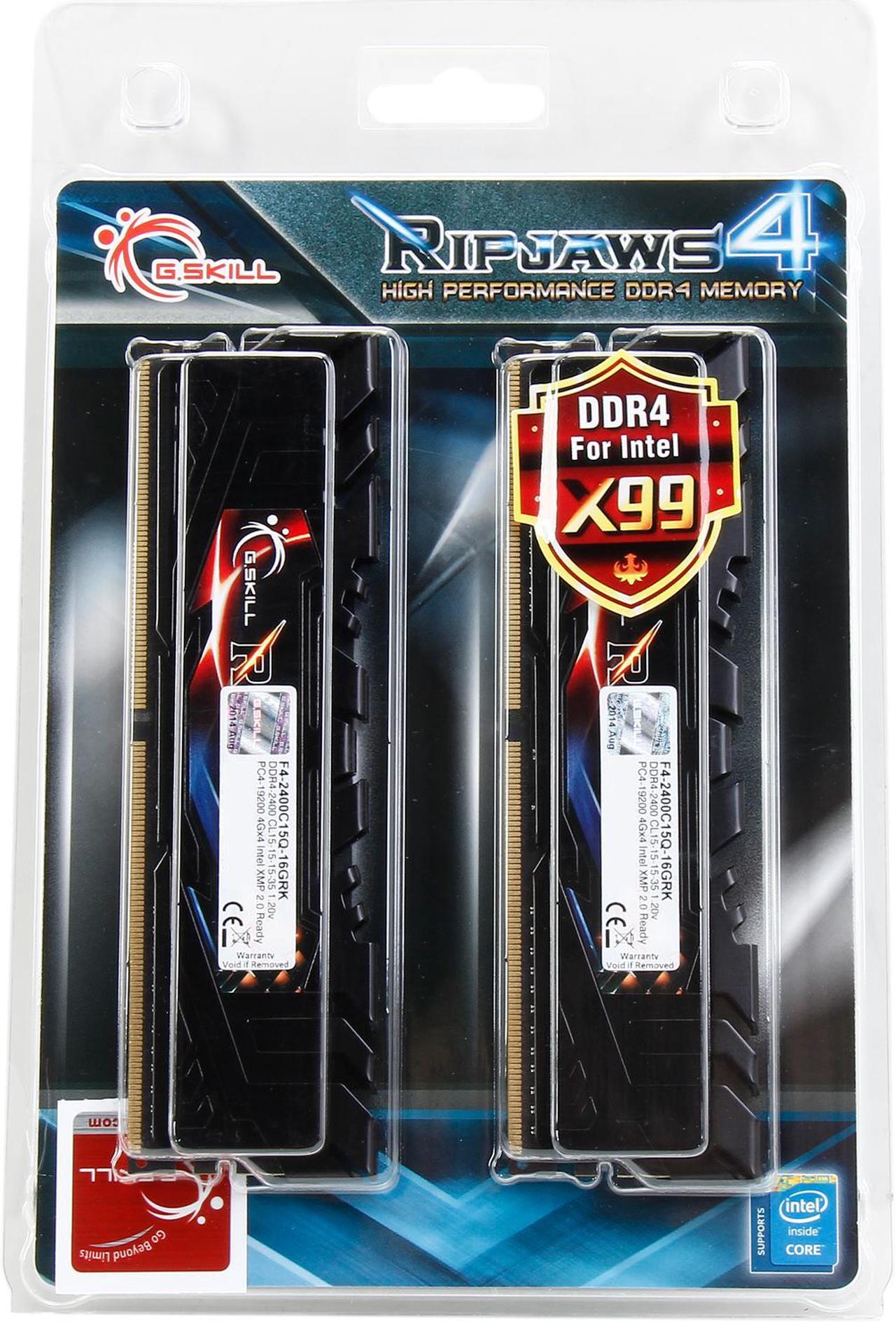 Alt view image 3 of 3 - G.SKILL Ripjaws 4 Series 16GB (4 x 4GB) 288-Pin PC RAM DDR4 2400 (PC4 19200) Desktop Memory Model F4-2400C15Q-16GRK