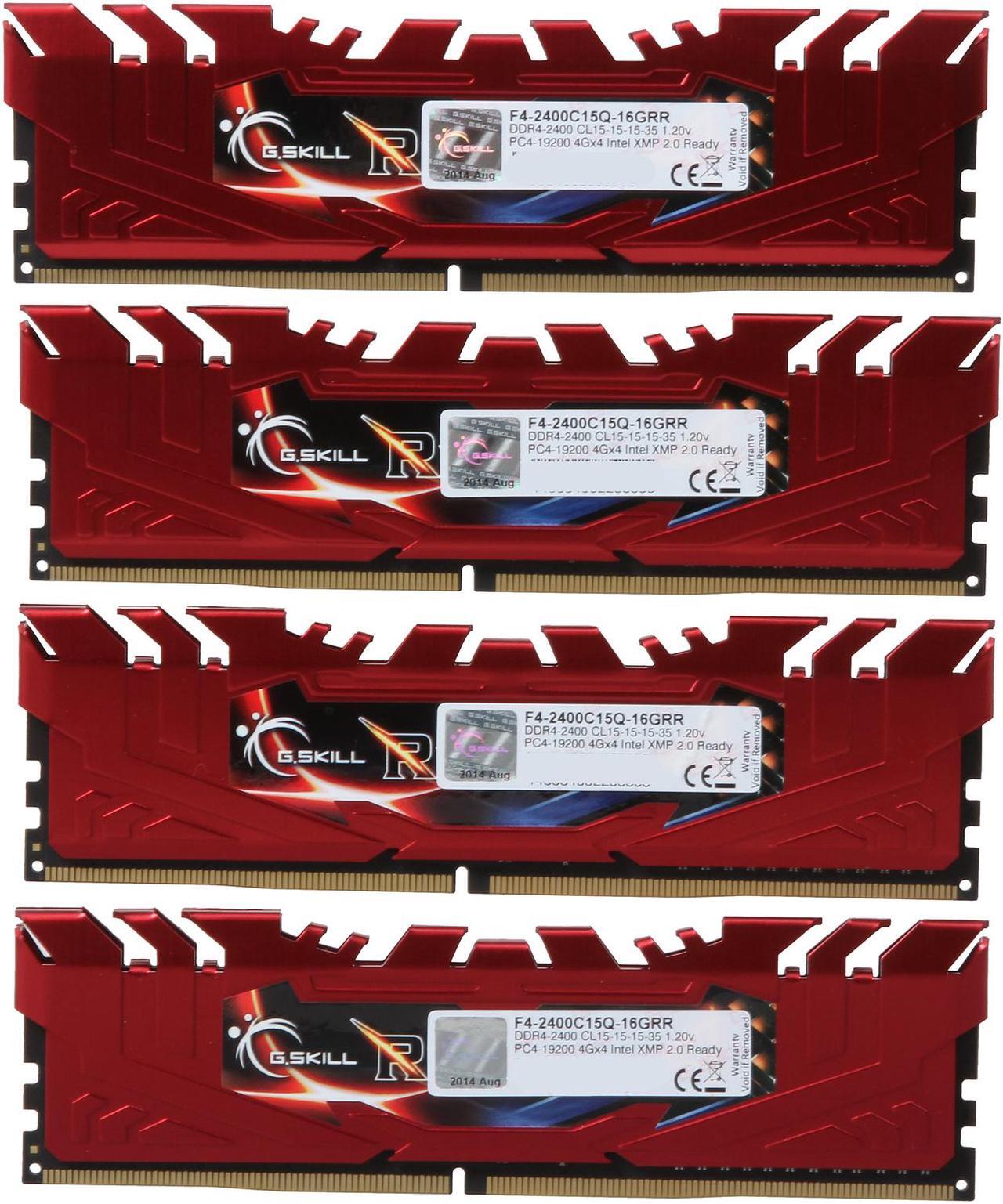Alt view image 2 of 4 - G.SKILL Ripjaws 4 Series 16GB (4 x 4GB) 288-Pin PC RAM DDR4 2400 (PC4 19200) Desktop Memory Model F4-2400C15Q-16GRR