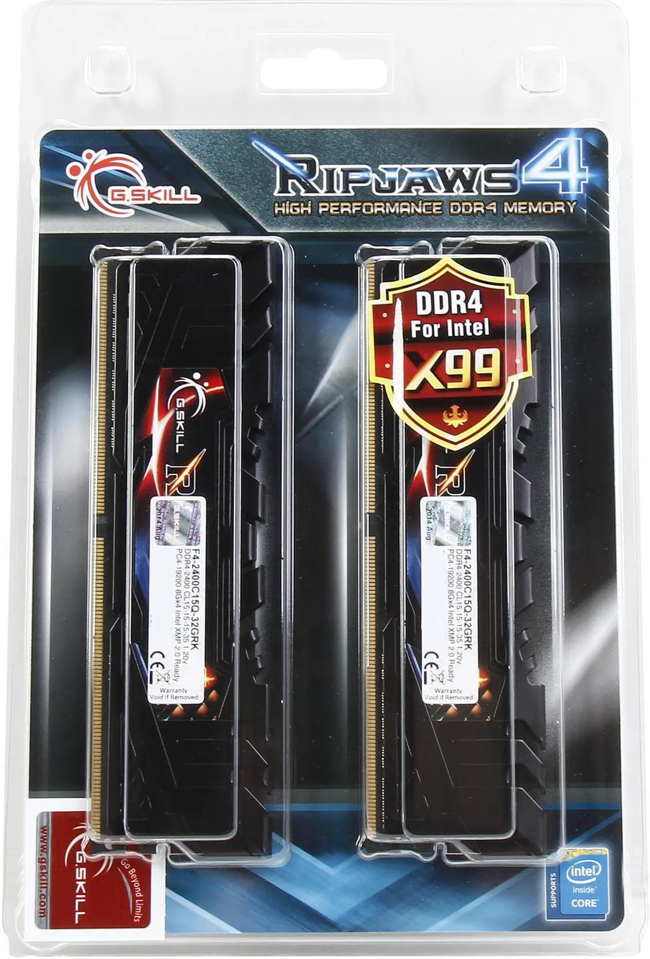 Alt view image 3 of 3 - G.SKILL Ripjaws 4 Series 32GB (4 x 8GB) 288-Pin PC RAM DDR4 2400 (PC4 19200) Desktop Memory Model F4-2400C15Q-32GRK