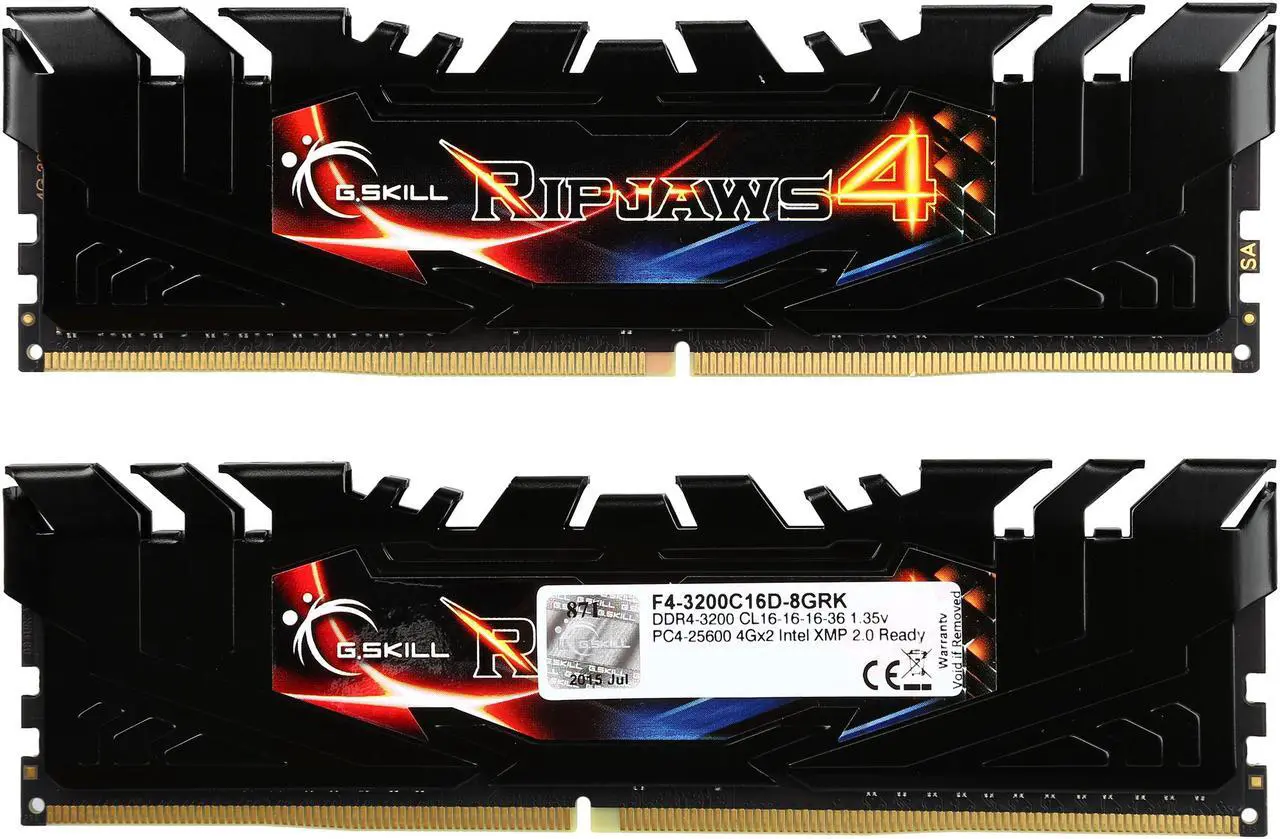 Alt view image 2 of 3 - G.SKILL Ripjaws 4 Series 8GB (2 x 4GB) DDR4 3200 (PC4 25600) Extreme Performance Memory Model F4-3200C16D-8GRK