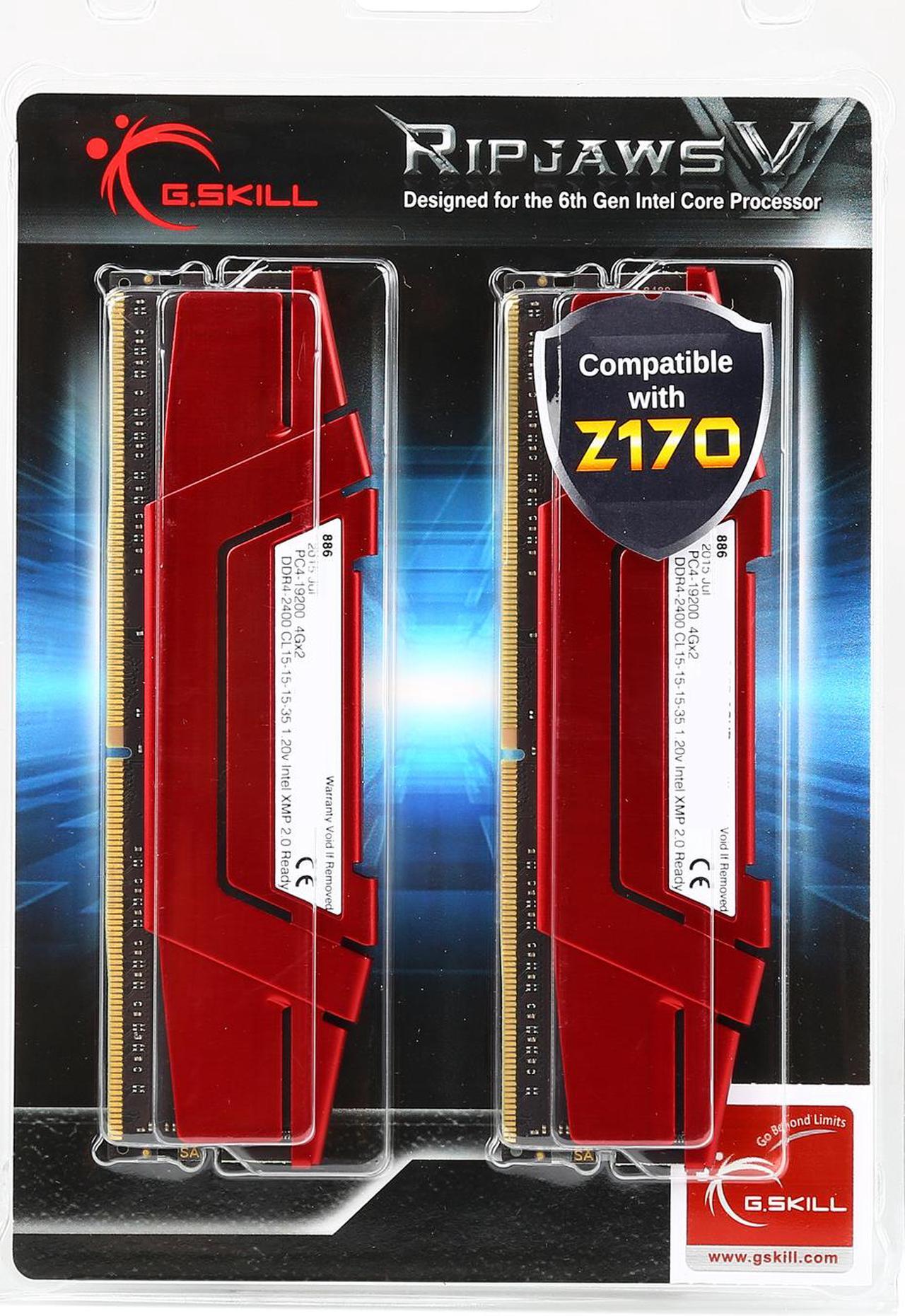 Alt view image 5 of 5 - G.SKILL Ripjaws V Series 8GB (2 x 4GB) 288-Pin PC RAM DDR4 2400 (PC4 19200) Desktop Memory Model F4-2400C15D-8GVR