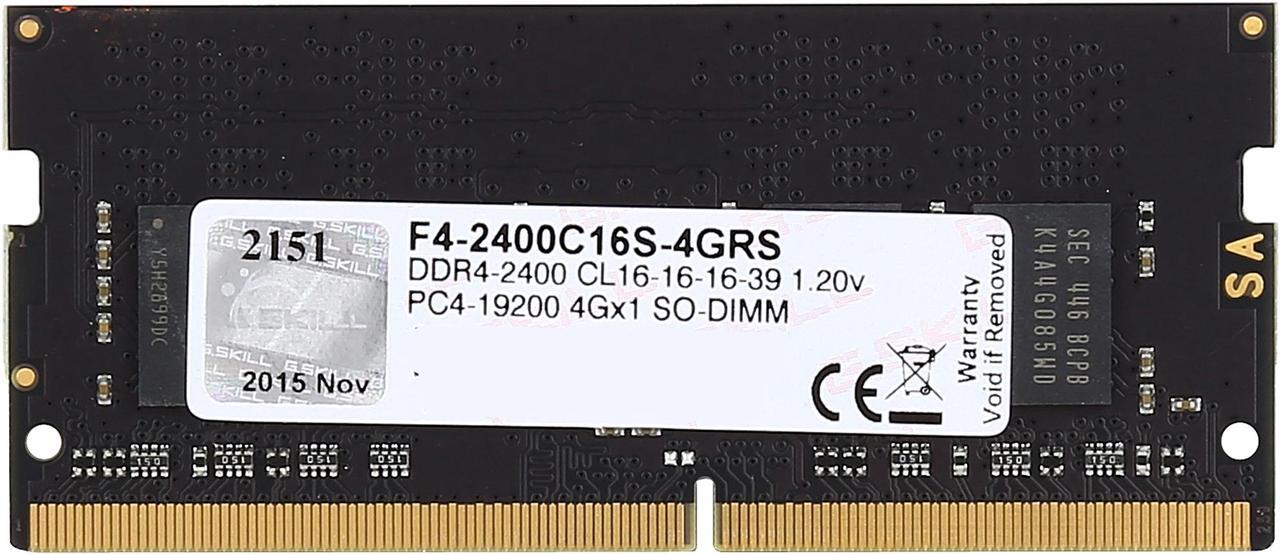 Alt view image 2 of 3 - G.SKILL Ripjaws Series 4GB 260-Pin DDR4 SO-DIMM DDR4 2400 (PC4 19200) Laptop Memory Model F4-2400C16S-4GRS