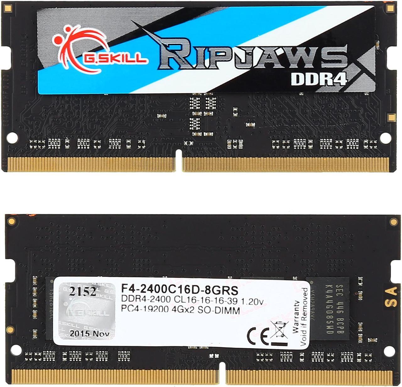 Alt view image 2 of 3 - G.SKILL Ripjaws Series 8GB (2 x 4GB) 260-Pin DDR4 SO-DIMM DDR4 2400 (PC4 19200) Laptop Memory Model F4-2400C16D-8GRS
