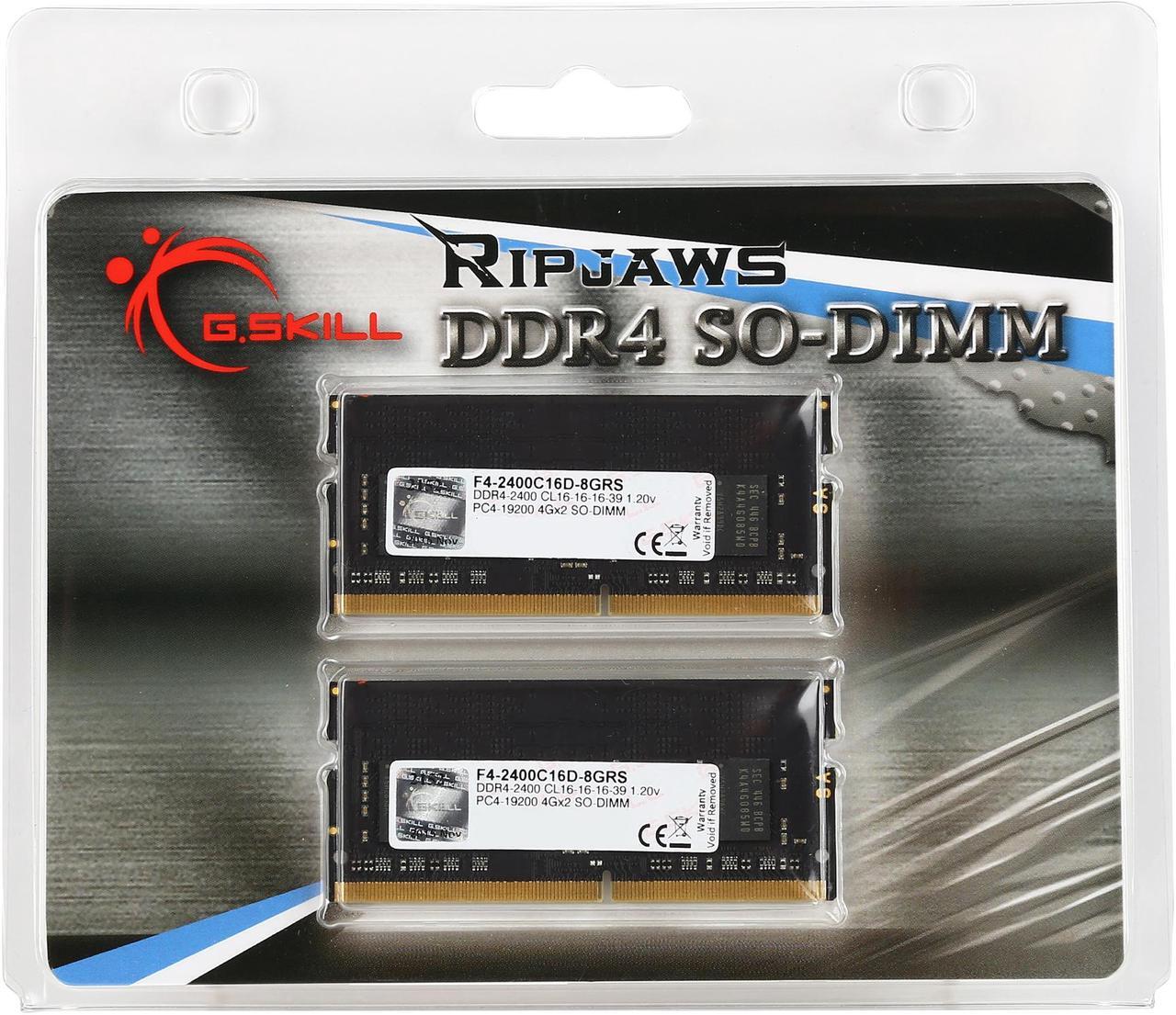 Alt view image 3 of 3 - G.SKILL Ripjaws Series 8GB (2 x 4GB) 260-Pin DDR4 SO-DIMM DDR4 2400 (PC4 19200) Laptop Memory Model F4-2400C16D-8GRS