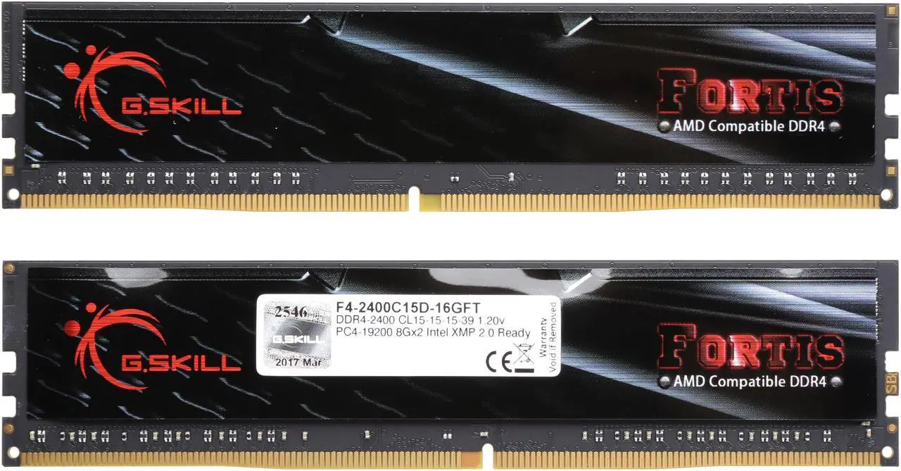 Alt view image 2 of 3 - G.SKILL FORTIS Series 16GB (2 x 8GB) 288-Pin PC RAM DDR4 2400 (PC4 19200) Memory (Desktop Memory) Model F4-2400C15D-16GFT