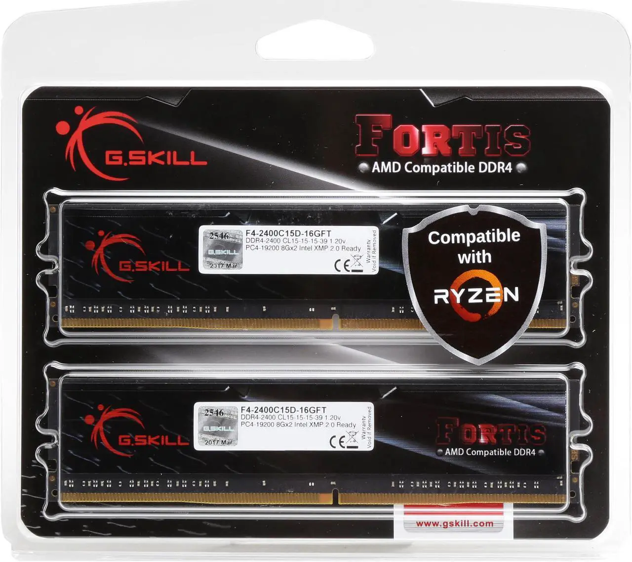Alt view image 3 of 3 - G.SKILL FORTIS Series 16GB (2 x 8GB) 288-Pin PC RAM DDR4 2400 (PC4 19200) Memory (Desktop Memory) Model F4-2400C15D-16GFT