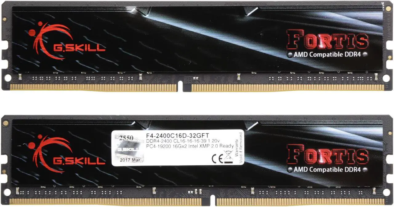 Alt view image 2 of 3 - G.SKILL FORTIS (for AMD) 32GB (2 x 16GB) DDR4 2400 (PC4 19200) Memory (Desktop Memory) Model F4-2400C16D-32GFT