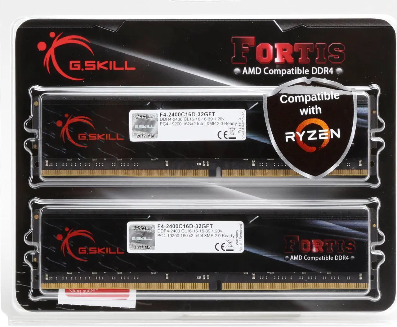 Alt view image 3 of 3 - G.SKILL FORTIS (for AMD) 32GB (2 x 16GB) DDR4 2400 (PC4 19200) Memory (Desktop Memory) Model F4-2400C16D-32GFT