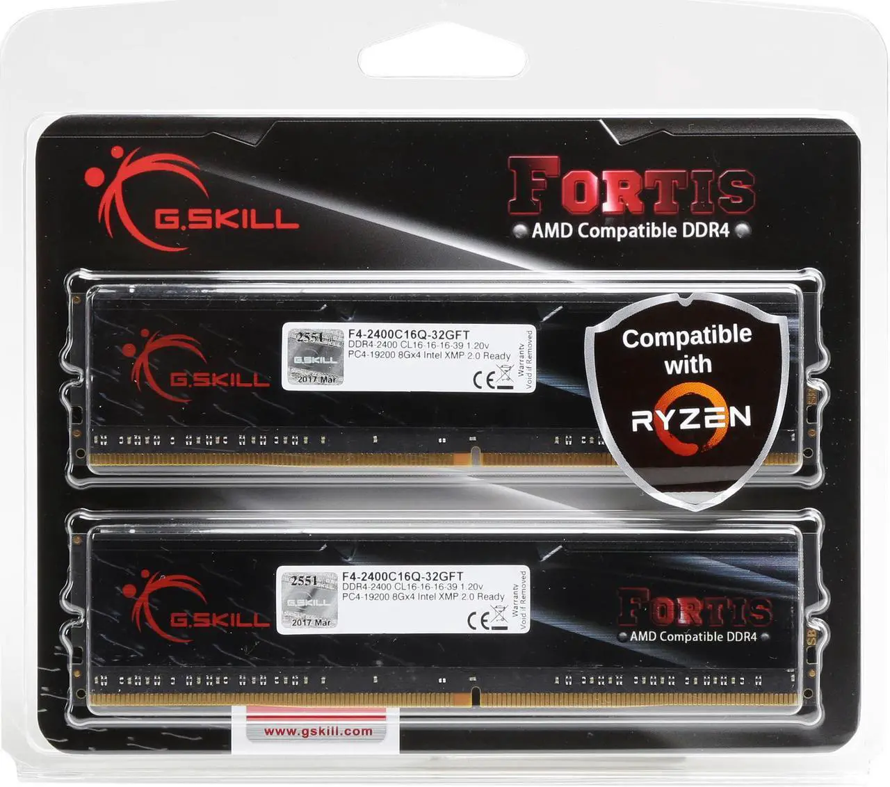 Alt view image 3 of 3 - G.SKILL FORTIS Series 32GB (4 x 8GB) DDR4 2400 (PC4 19200) Memory (Desktop Memory) Model F4-2400C16Q-32GFT