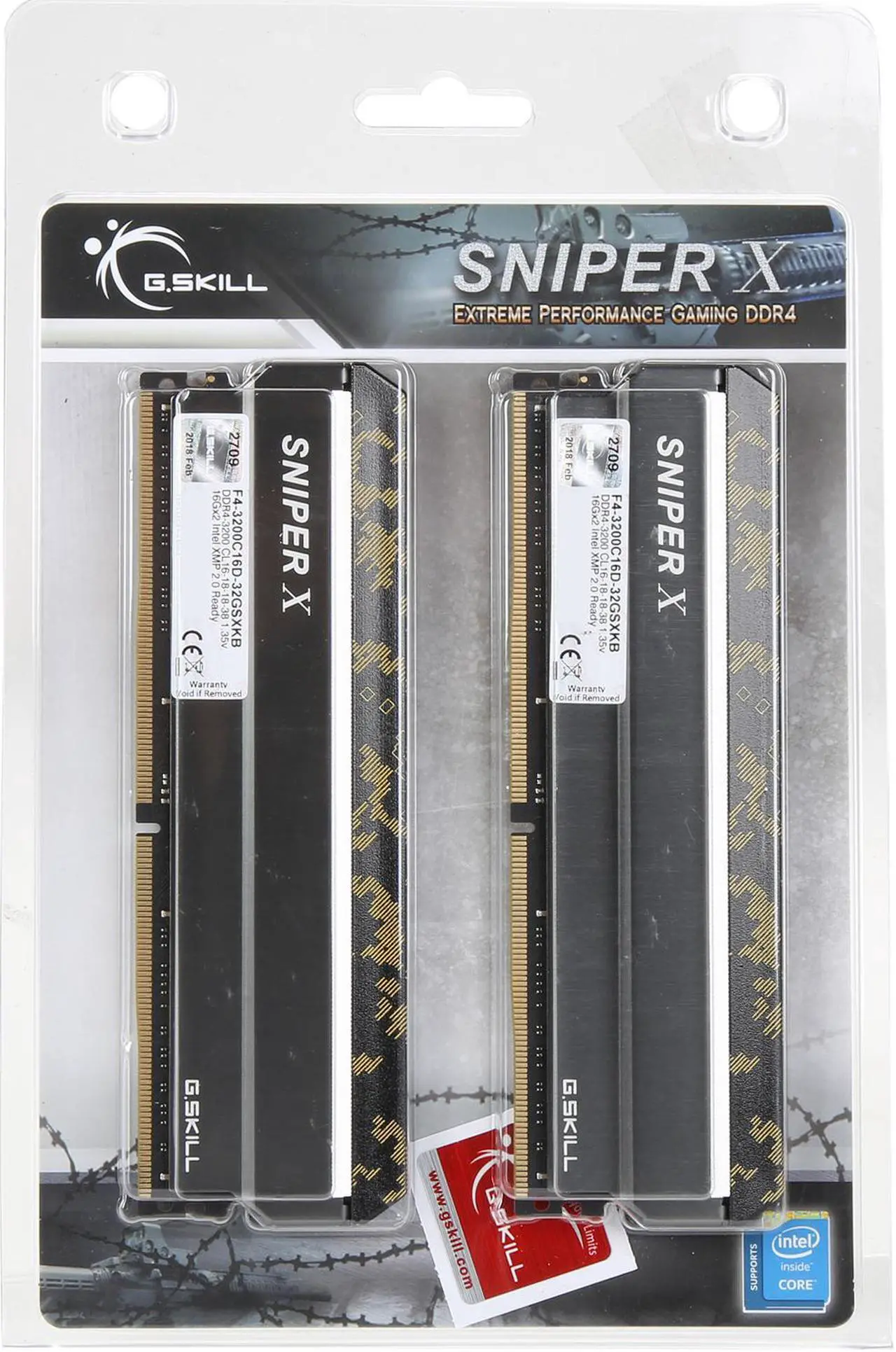 Alt view image 4 of 4 - G.SKILL Sniper X Series 32GB (2 x 16GB) DDR4 3200 (PC4 25600) Desktop Memory Model F4-3200C16D-32GSXKB