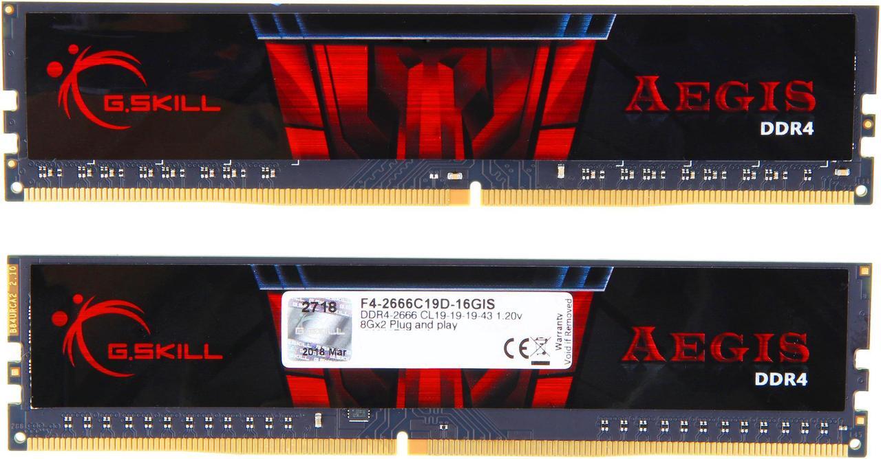 Alt view image 2 of 3 - G.SKILL Aegis 16GB (2 x 8GB) 288-Pin PC RAM DDR4 2666 (PC4 21300) Desktop Memory Model F4-2666C19D-16GIS
