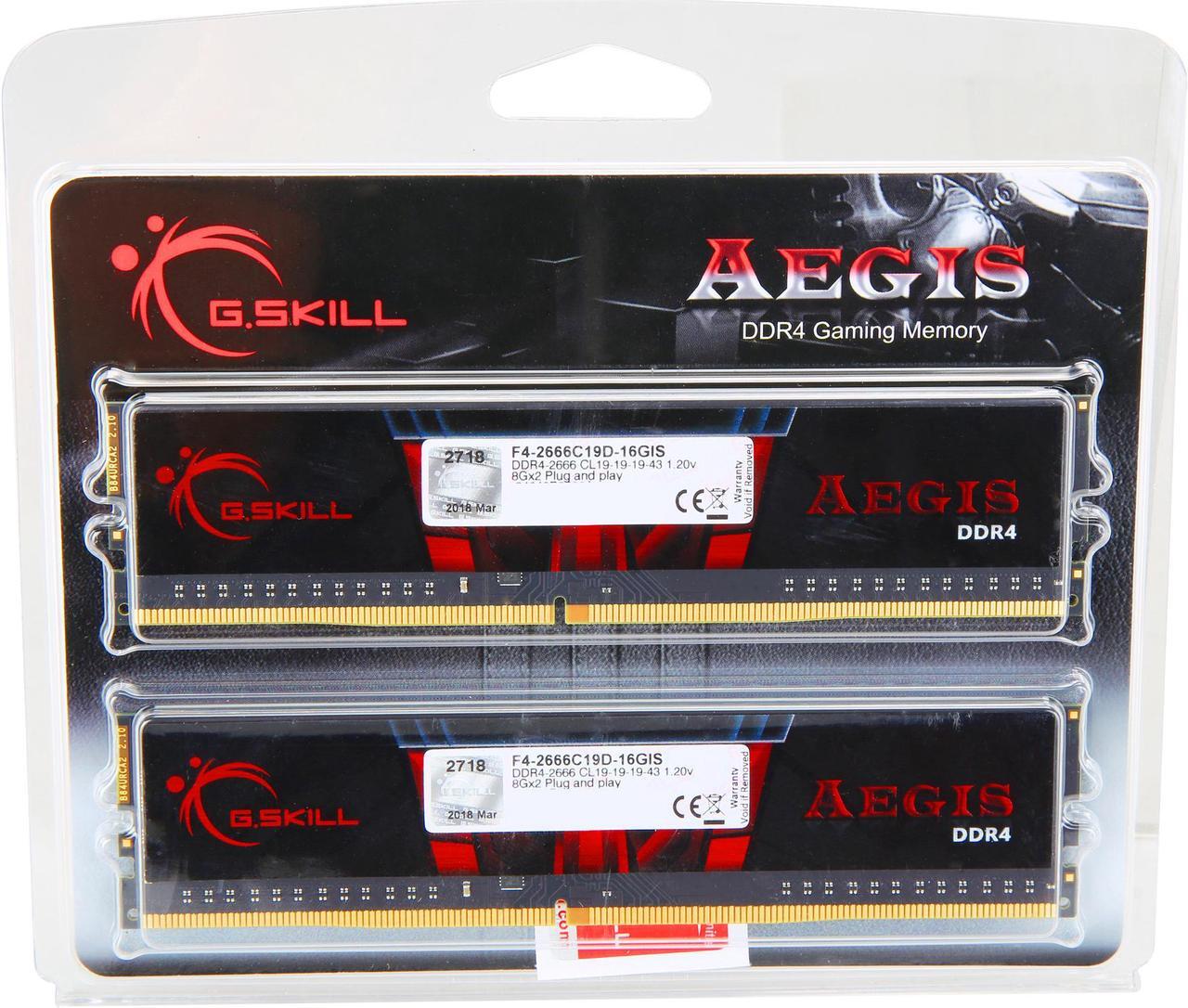 Alt view image 3 of 3 - G.SKILL Aegis 16GB (2 x 8GB) 288-Pin PC RAM DDR4 2666 (PC4 21300) Desktop Memory Model F4-2666C19D-16GIS