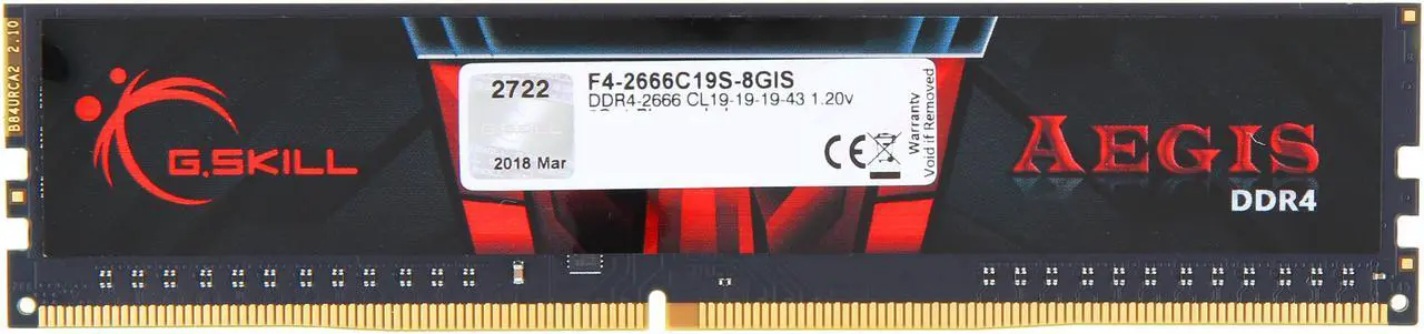 Alt view image 2 of 3 - G.SKILL Aegis 8GB DDR4 2666 (PC4 21300) Desktop Memory Model F4-2666C19S-8GIS