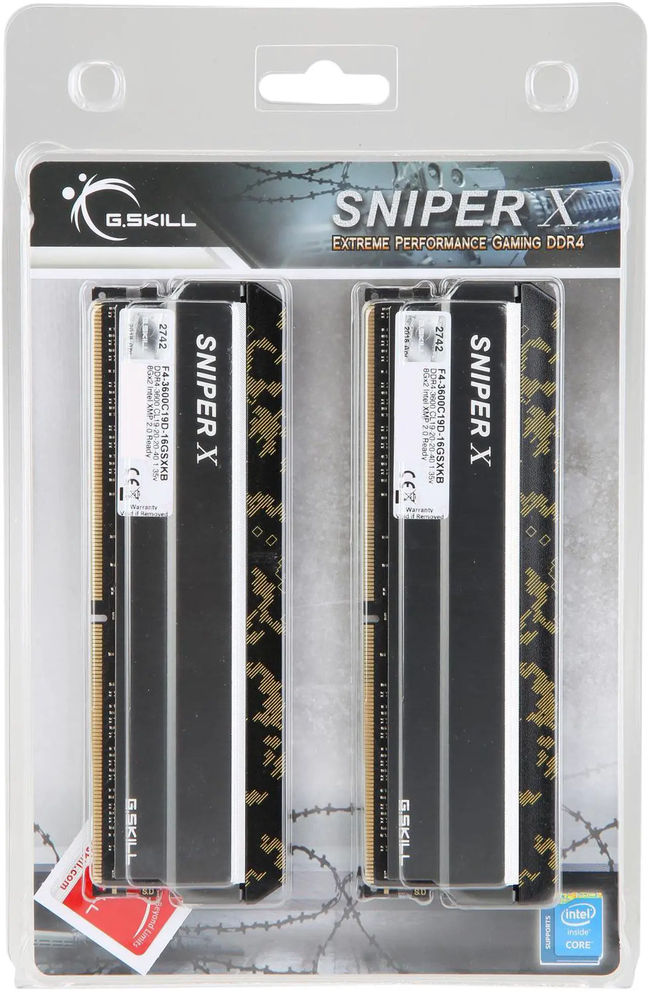 Alt view image 3 of 3 - G.SKILL Sniper X Series 16GB (2 x 8GB) DDR4 3600 (PC4 28800) Desktop Memory Model F4-3600C19D-16GSXKB