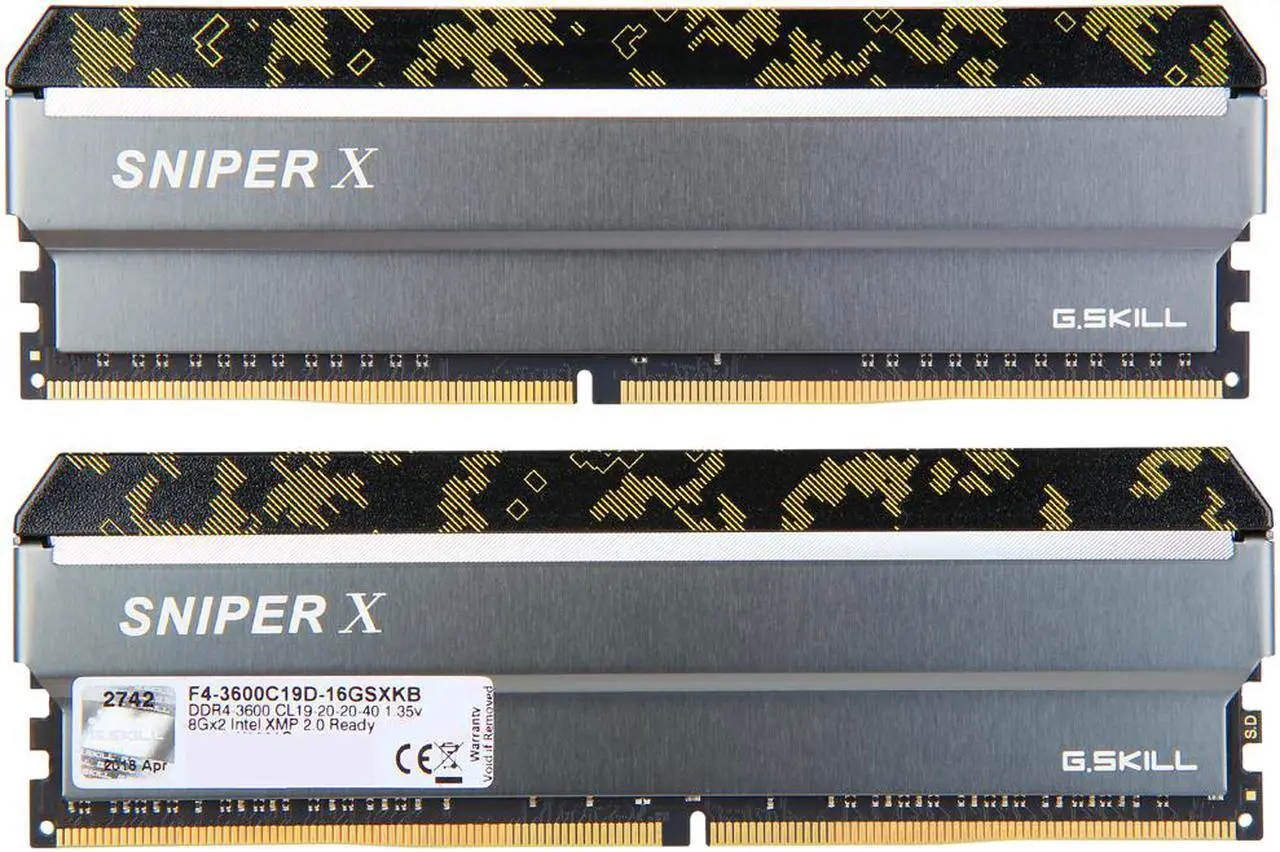 Alt view image 2 of 3 - G.SKILL Sniper X Series 16GB (2 x 8GB) DDR4 3600 (PC4 28800) Desktop Memory Model F4-3600C19D-16GSXKB