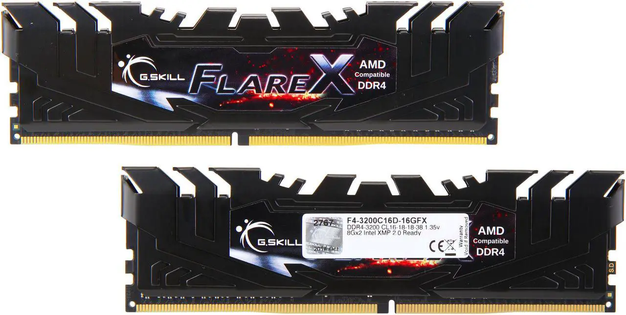 Alt view image 2 of 3 - G.SKILL Flare X (for AMD) 16GB (2 x 8GB) DDR4 3200 (PC4 25600) Desktop Memory Model F4-3200C16D-16GFX