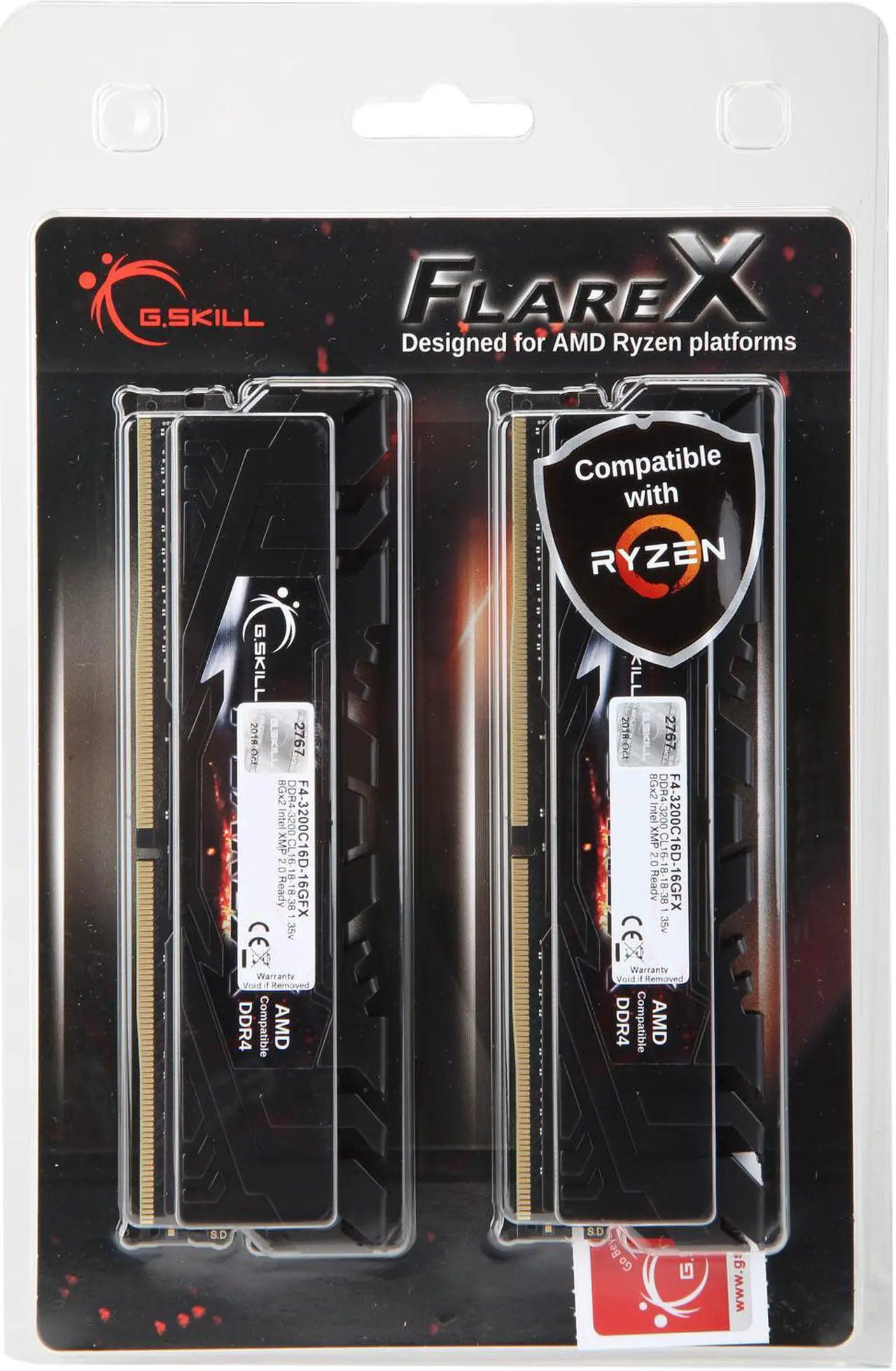Alt view image 3 of 3 - G.SKILL Flare X (for AMD) 16GB (2 x 8GB) DDR4 3200 (PC4 25600) Desktop Memory Model F4-3200C16D-16GFX