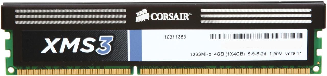 CORSAIR XMS 4GB 240-Pin PC RAM DDR3 1333 Desktop Memory Model CMX4GX3M1A1333C9