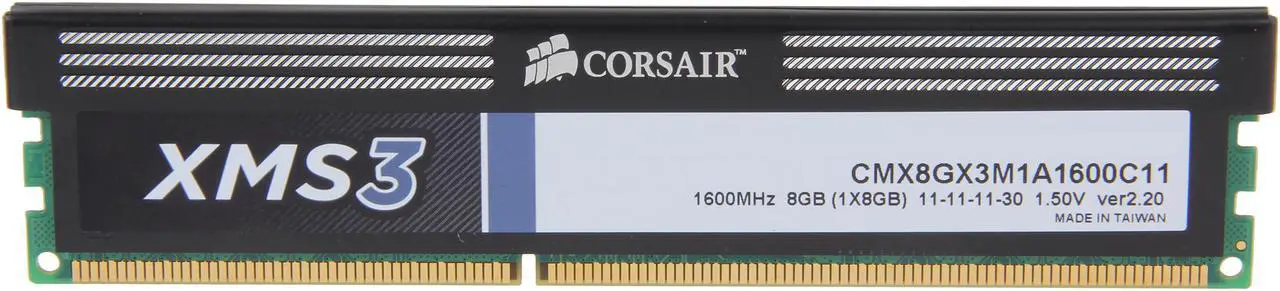 Main image of CORSAIR XMS3 8GB DDR3 1600 (PC3 12800) Desktop Memory Model CMX8GX3M1A1600C11