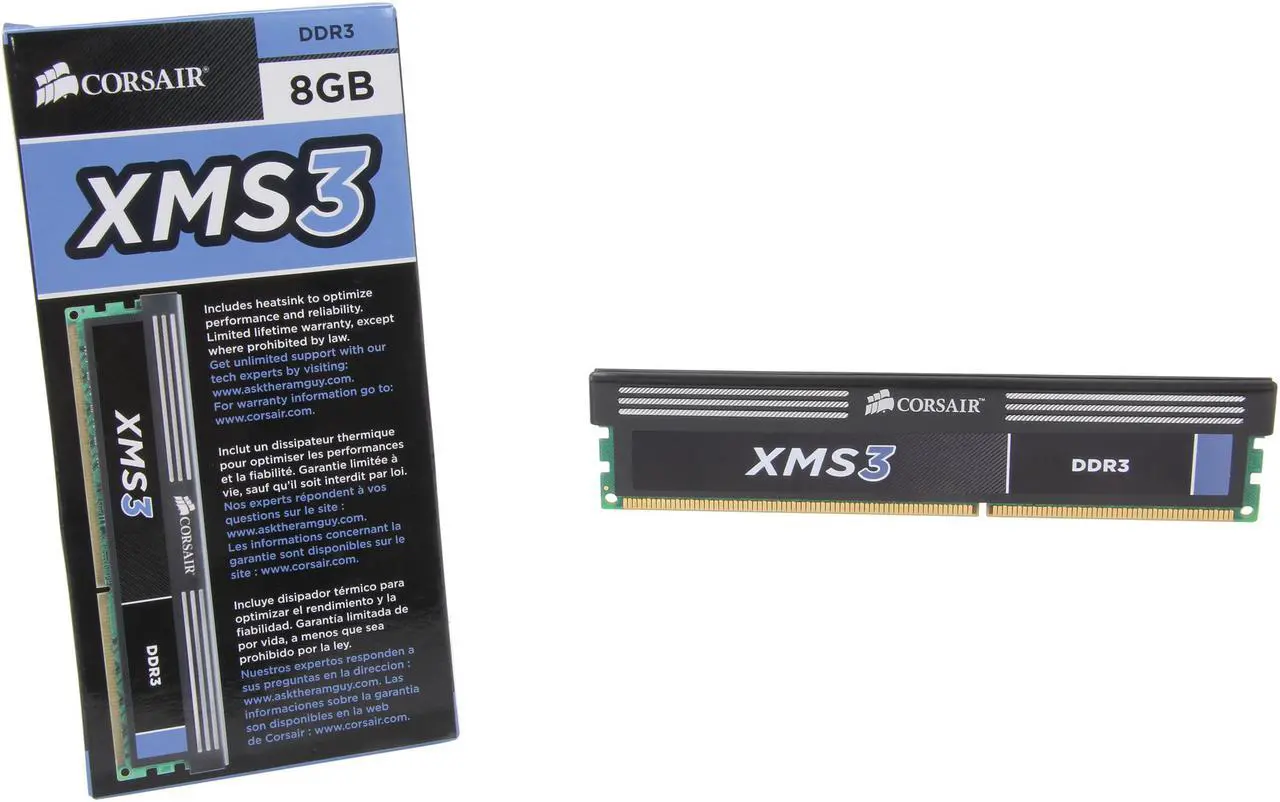 Alt view image 2 of 2 - CORSAIR XMS3 8GB DDR3 1600 (PC3 12800) Desktop Memory Model CMX8GX3M1A1600C11