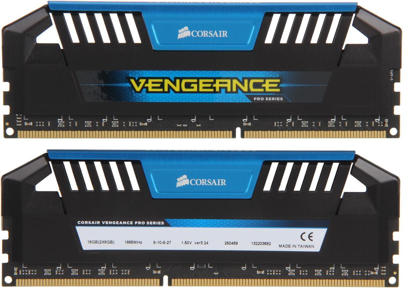 Alt view image 2 of 3 - CORSAIR Vengeance Pro 16GB (2 x 8GB) 240-Pin DDR3 SDRAM DDR3 1866 Desktop Memory Model CMY16GX3M2A1866C9B (Blue)