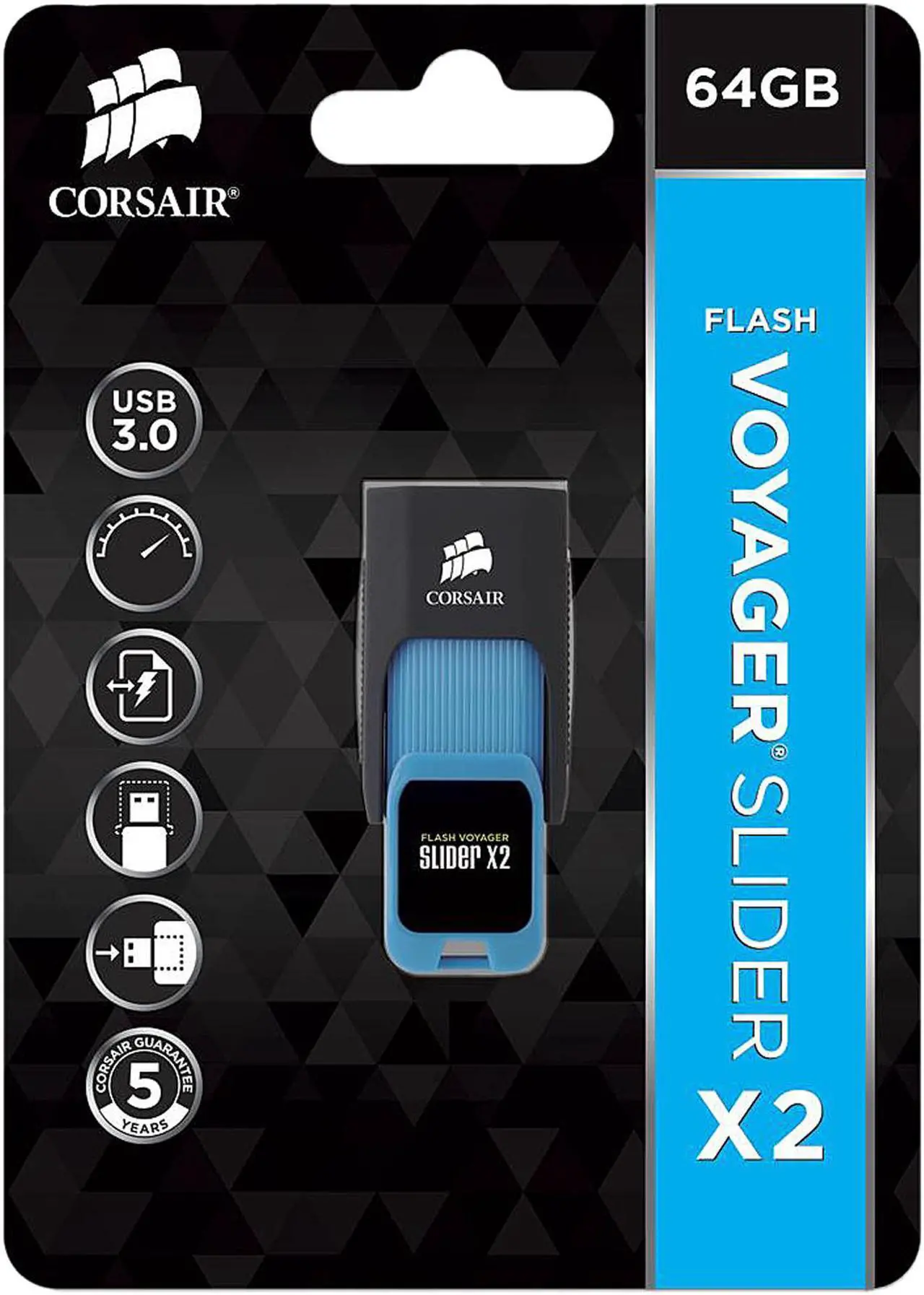 Alt view image 4 of 4 - Corsair 64GB Voyager Slider X2 USB 3.0 Flash Drive, Speed Up to 200MB/s (CMFSL3X2-64GB)