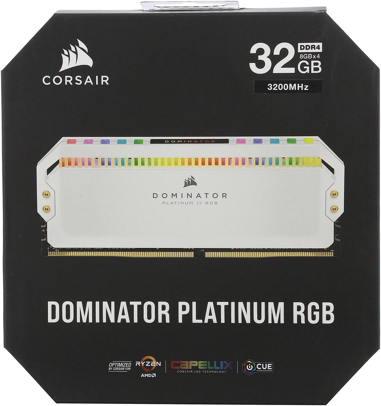 Alt view image 5 of 5 - CORSAIR Dominator Platinum RGB (AMD Ryzen Ready) 32GB (4 x 8GB) 288-Pin DDR4 3200 (PC4 25600) AMD Optimized Desktop Memory Model CMT32GX4M4Z3200C16W